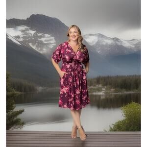 Kiyonna Gia Floral Midi Dress Size 12 Pockets Cottagecore Romantic Party Floral